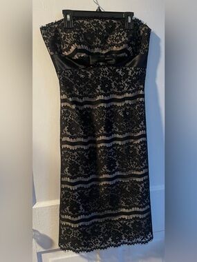Strapless Black Lace Delaru Dress with Satin Bow